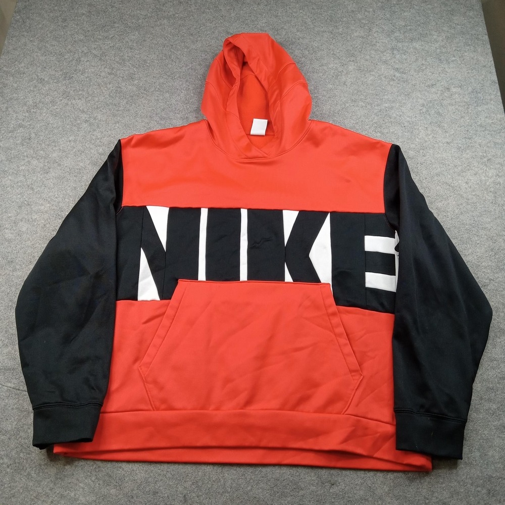 Nike Hoodie Mens 2XL Red Black‎ Therma-Fit Graphic Fleece Sweatshirt DA8370-673